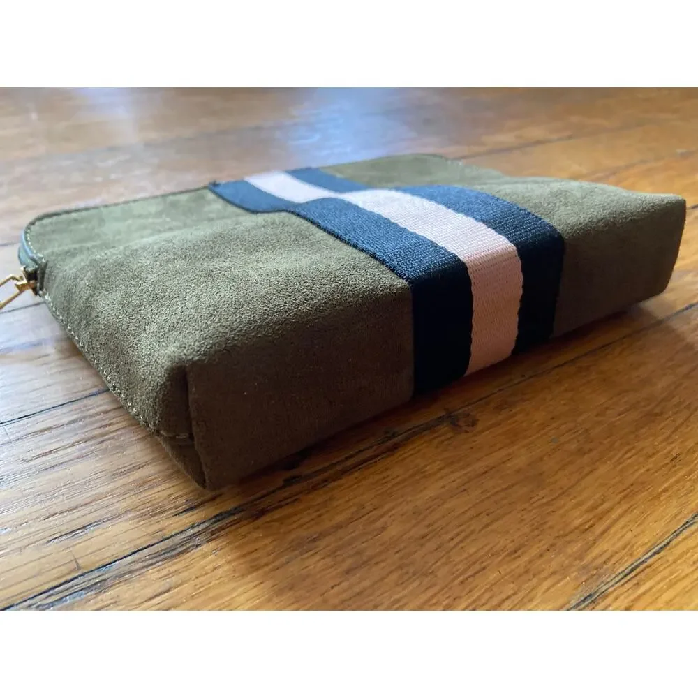 Retro Green Faux Suede Striped Zip Pouch/Clutch (NWOT)